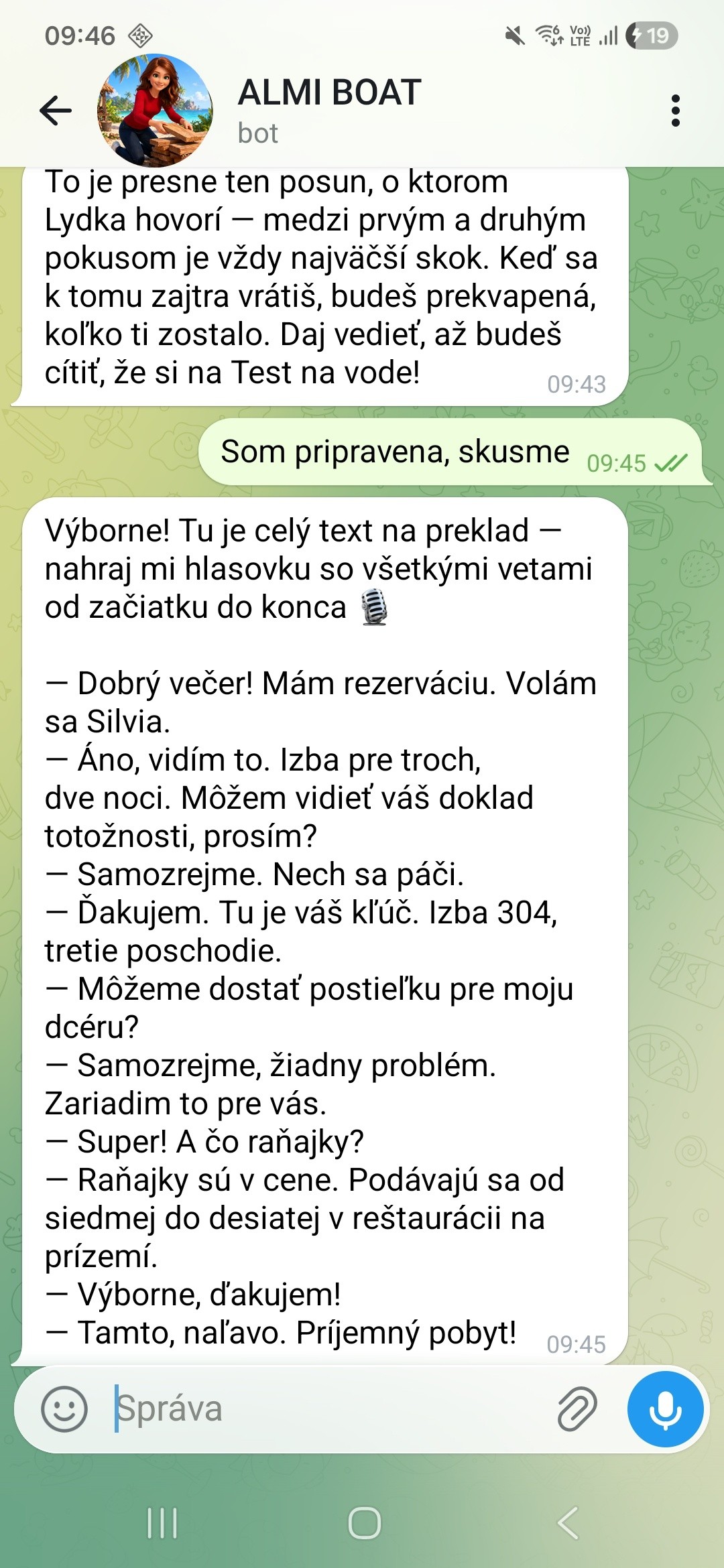 Zadanie Testu na vode – ALMI BOAT pošle text po slovensky