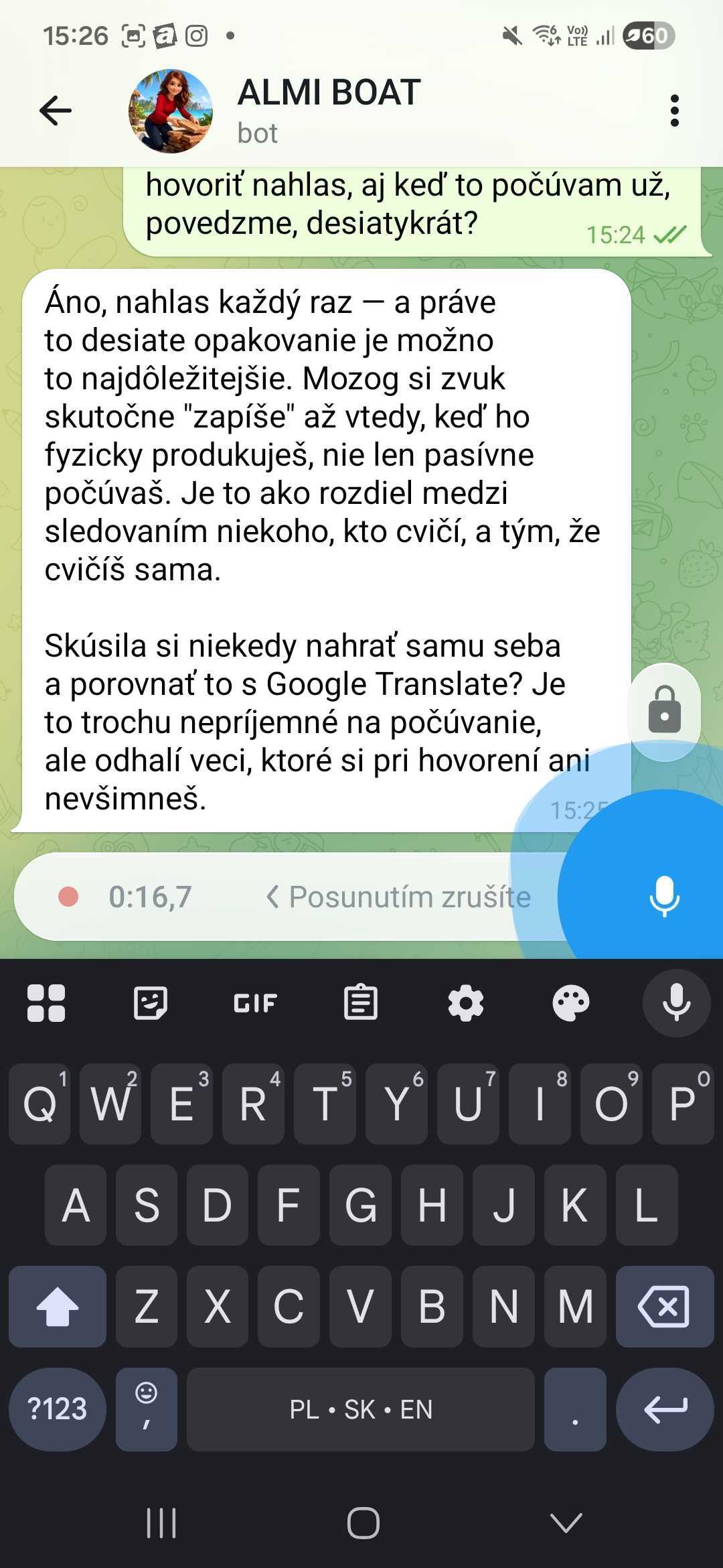 Počas nahrávania – držíš mikrofón, beží časovač