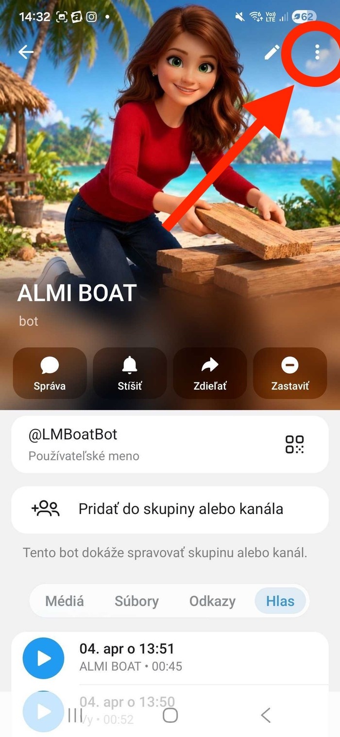 Krok 3 – kliknutie na 3 bodky vpravo hore